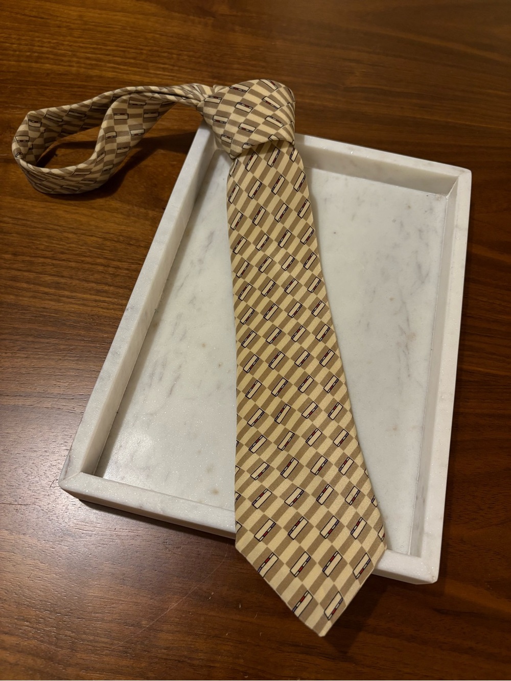 Givenchy Neck Tie Vintage 80's Slim Width 100% Silk Yellow Checker Motif